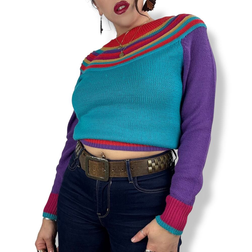 ❌SOLD❌1970's QUEENS WAY TO FASHION rainbow knit sweater made in Korea - Picture 17 of 17